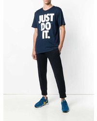 T-shirt à col rond imprimé bleu marine et blanc Nike