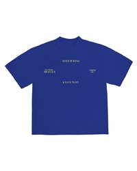 T-shirt à col rond imprimé bleu marine et blanc Kanye West