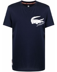 T-shirt à col rond imprimé bleu marine et blanc Lacoste