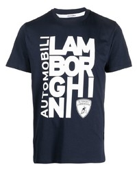 T-shirt à col rond imprimé bleu marine et blanc Lamborghini