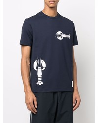 T-shirt à col rond imprimé bleu marine et blanc Thom Browne