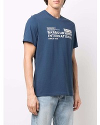 T-shirt à col rond imprimé bleu marine et blanc Barbour