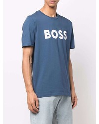 T-shirt à col rond imprimé bleu marine et blanc BOSS