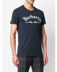 T-shirt à col rond imprimé bleu marine et blanc Burberry