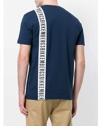 T-shirt à col rond imprimé bleu marine et blanc Dirk Bikkembergs