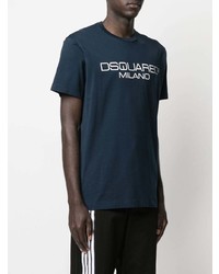 T-shirt à col rond imprimé bleu marine et blanc DSQUARED2