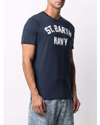 T-shirt à col rond imprimé bleu marine et blanc MC2 Saint Barth