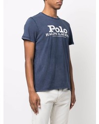 T-shirt à col rond imprimé bleu marine et blanc Polo Ralph Lauren