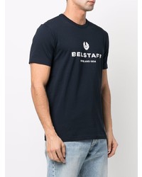 T-shirt à col rond imprimé bleu marine et blanc Belstaff