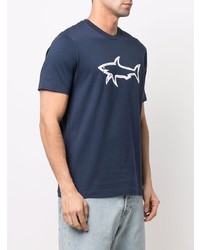 T-shirt à col rond imprimé bleu marine et blanc Paul & Shark