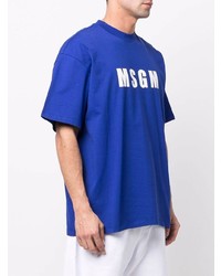 T-shirt à col rond imprimé bleu marine et blanc MSGM