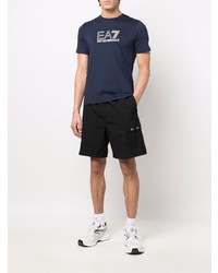 T-shirt à col rond imprimé bleu marine et blanc Ea7 Emporio Armani