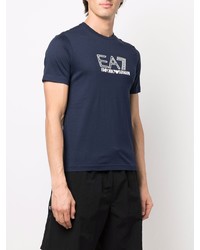 T-shirt à col rond imprimé bleu marine et blanc Ea7 Emporio Armani