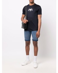 T-shirt à col rond imprimé bleu marine et blanc Emporio Armani