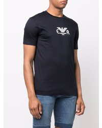 T-shirt à col rond imprimé bleu marine et blanc Emporio Armani