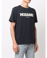 T-shirt à col rond imprimé bleu marine et blanc Missoni