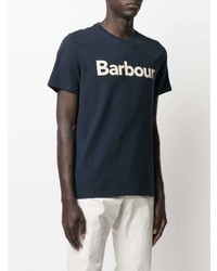 T-shirt à col rond imprimé bleu marine et blanc Barbour