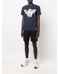 T-shirt à col rond imprimé bleu marine et blanc Ea7 Emporio Armani