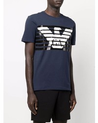 T-shirt à col rond imprimé bleu marine et blanc Ea7 Emporio Armani