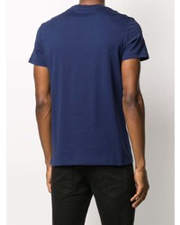 T-shirt à col rond imprimé bleu marine et blanc Balmain