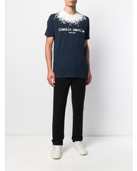 T-shirt à col rond imprimé bleu marine et blanc Frankie Morello