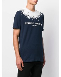 T-shirt à col rond imprimé bleu marine et blanc Frankie Morello