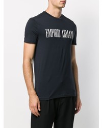 T-shirt à col rond imprimé bleu marine et blanc Emporio Armani