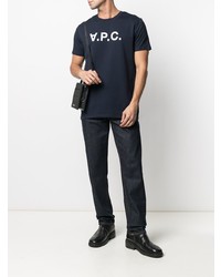 T-shirt à col rond imprimé bleu marine et blanc A.P.C.