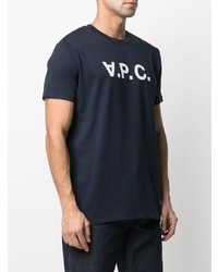 T-shirt à col rond imprimé bleu marine et blanc A.P.C.