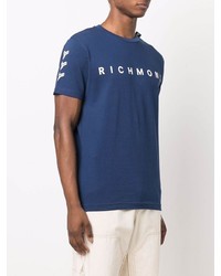 T-shirt à col rond imprimé bleu marine et blanc John Richmond