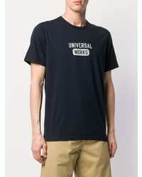 T-shirt à col rond imprimé bleu marine et blanc Universal Works