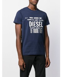 T-shirt à col rond imprimé bleu marine et blanc Diesel