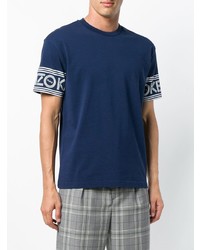 T-shirt à col rond imprimé bleu marine et blanc Kenzo
