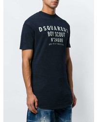 T-shirt à col rond imprimé bleu marine et blanc DSQUARED2