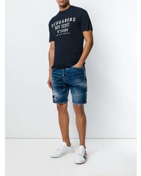 T-shirt à col rond imprimé bleu marine et blanc DSQUARED2