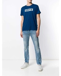 T-shirt à col rond imprimé bleu marine et blanc Levi's