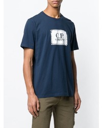 T-shirt à col rond imprimé bleu marine et blanc CP Company