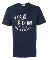 T-shirt à col rond imprimé bleu marine et blanc MAISON KITSUNÉ