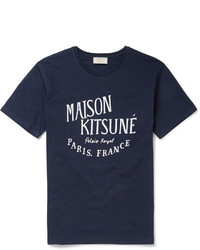 T-shirt à col rond imprimé bleu marine et blanc MAISON KITSUNÉ