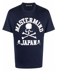 T-shirt à col rond imprimé bleu marine et blanc Mastermind World