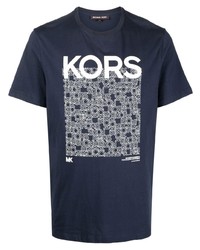 T-shirt à col rond imprimé bleu marine et blanc Michael Kors