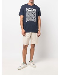 T-shirt à col rond imprimé bleu marine et blanc Michael Kors