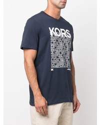 T-shirt à col rond imprimé bleu marine et blanc Michael Kors