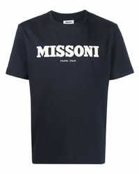 T-shirt à col rond imprimé bleu marine et blanc Missoni