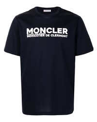 T-shirt à col rond imprimé bleu marine et blanc Moncler