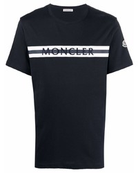 T-shirt à col rond imprimé bleu marine et blanc Moncler