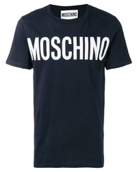T-shirt à col rond imprimé bleu marine et blanc Moschino