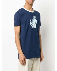 T-shirt à col rond imprimé bleu marine et blanc Lanvin