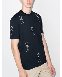 T-shirt à col rond imprimé bleu marine et blanc Thom Browne