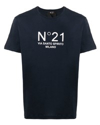 T-shirt à col rond imprimé bleu marine et blanc N°21